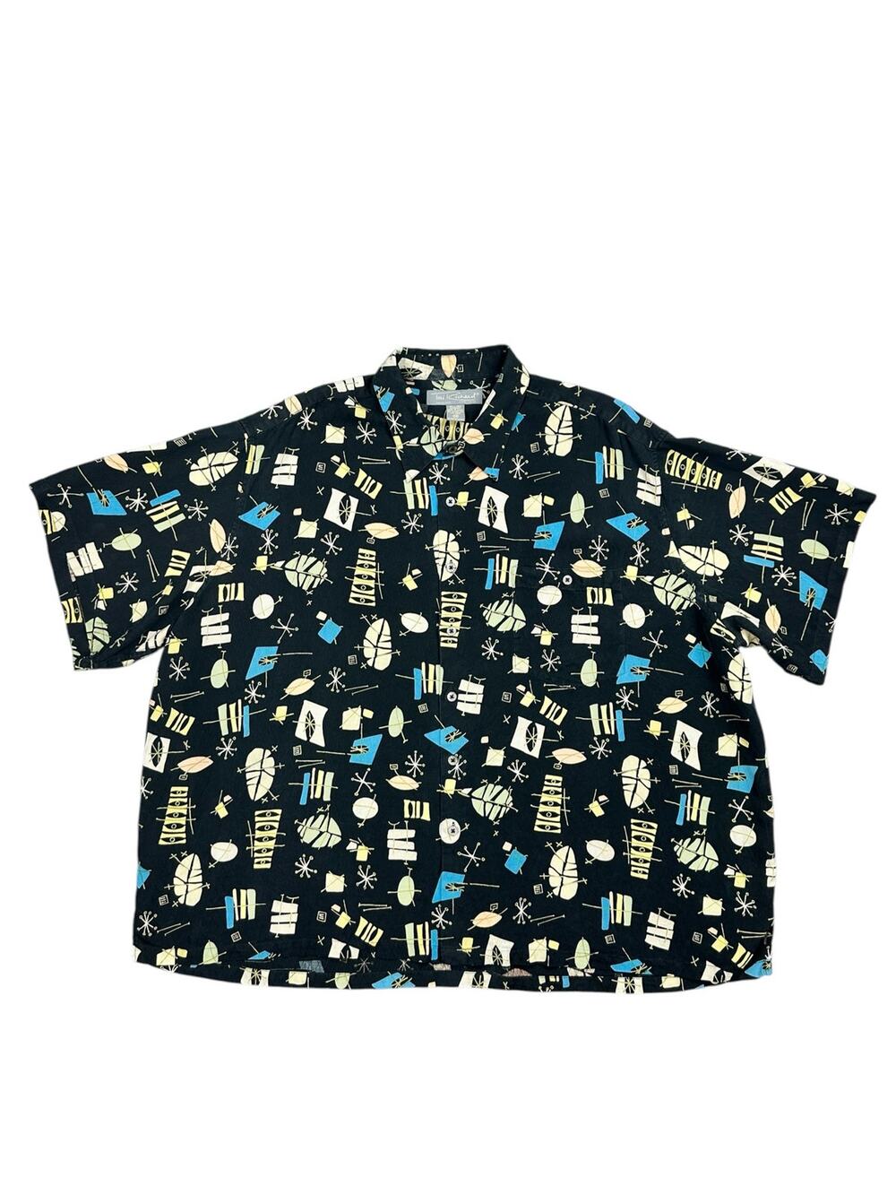 Tori Richard Cocktail Barfly Silk Short Sleeve Shirt Black/Multi — Size 3XB